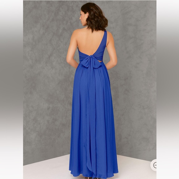 A-Line Lace Chiffon Floor Length Dress in Royal Blue - Picture 5 of 5